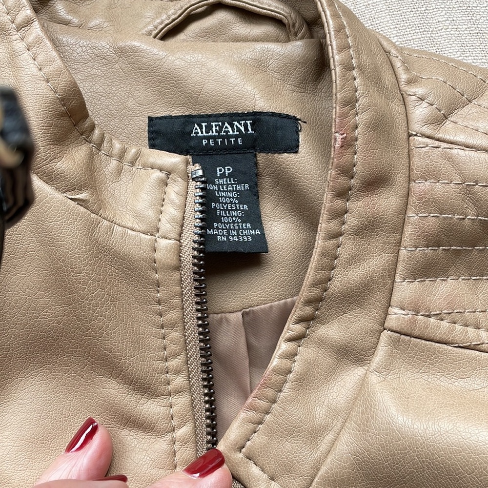 Alfani Petite Faux Tan Leather Jacket - Picture 7 of 8
